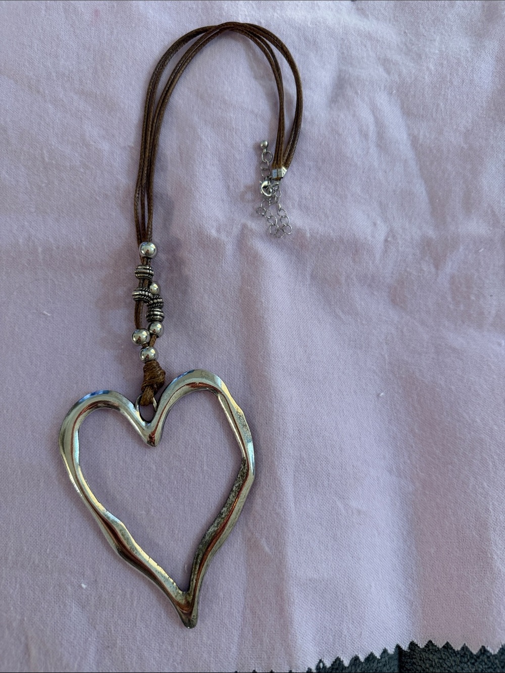 Brown Cord Necklace with Silver TONE Heart Pendant - Women's Jewelry - Picture 4 of 8